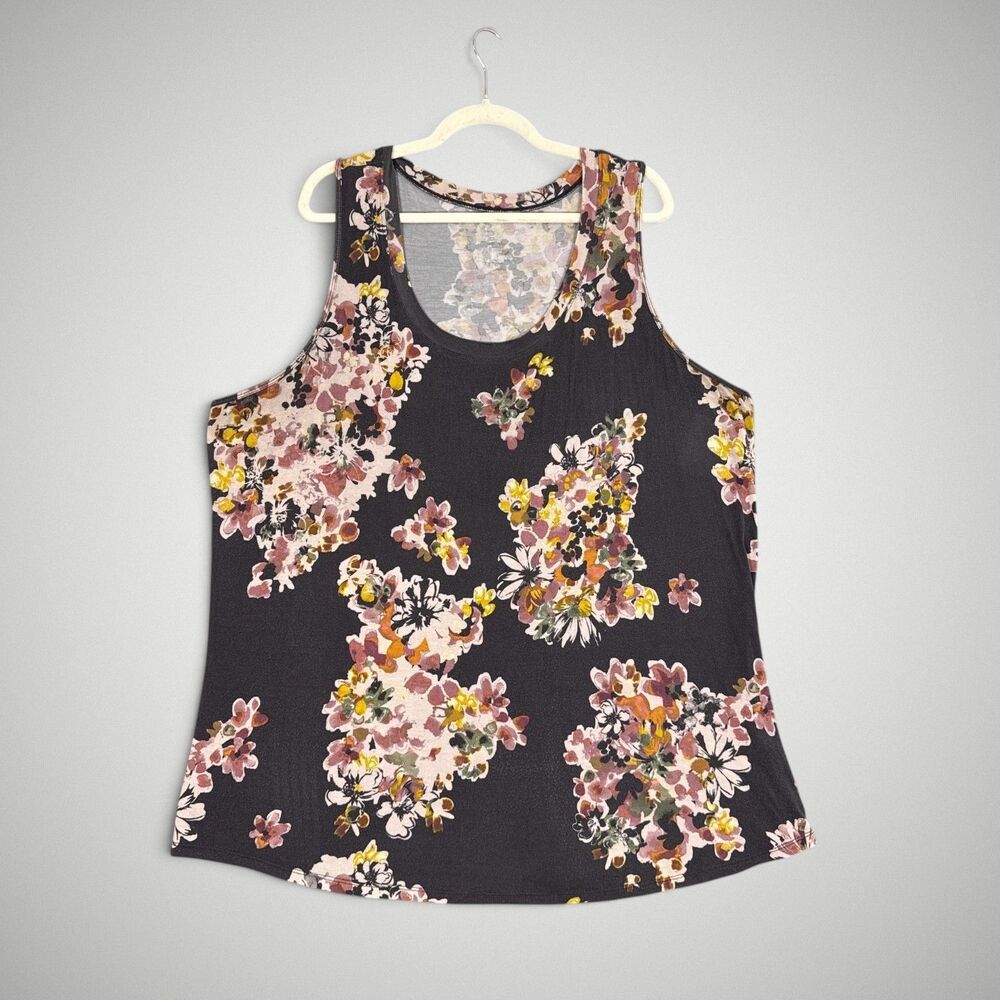 Maurices 24/7 Floral Print Racerback Tank Top Black Sleeveless Plus Size 3X